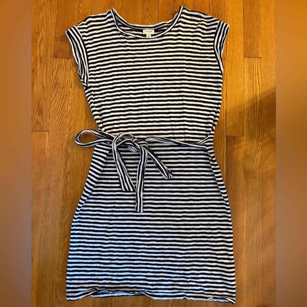 J. Crew Factory Black and White Striped Dress Size S with Built in Sash